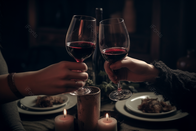 情人节气氛红酒杯干杯餐桌摄影图,高清,摄影图,摄影图片,图片大全,摄影图免费下载